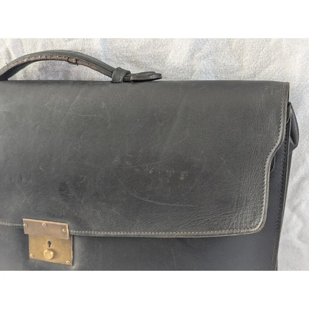 Vintage Gucci Black Leather Briefcase Satchel Attache Push Lock Made in Italy